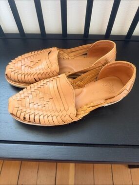 Espiritu Woven Leather Huarache Sandals Tan Size 7